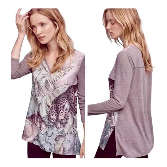 Anthropologie Akemi + Kin Fauna Leopard Jungle Print Henley Top - Picture 2 of 16